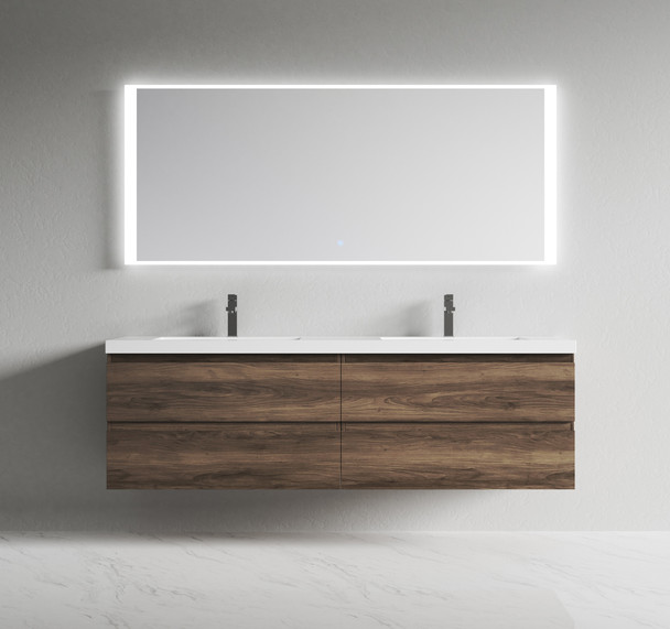 Alma-Pre 72″ Ebony Brown Wall Mount Vanity With Integrated Sink 