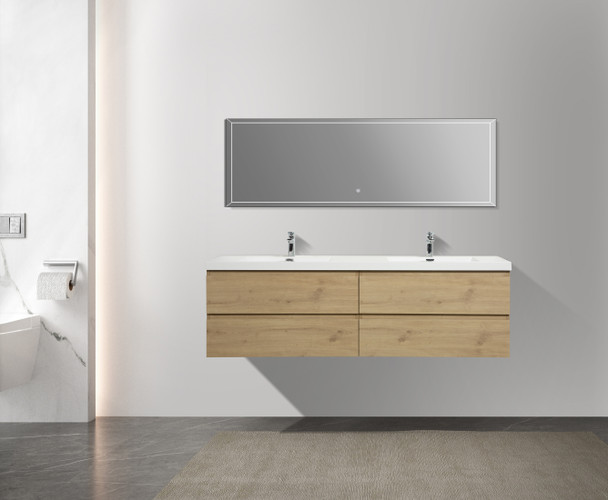 Alma-Pre 72″ Natual Oak Finish Mount Vanity With Integrated Sink