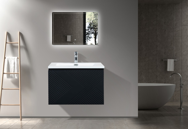 Alma-Moore 30″ Black Wall Mount Vanity With A Integrated White Sink