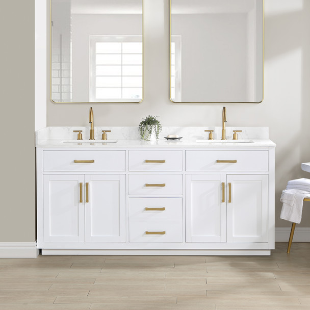 Givana 72" doubel sink Vanity with Milano White Stone Top and White Sink