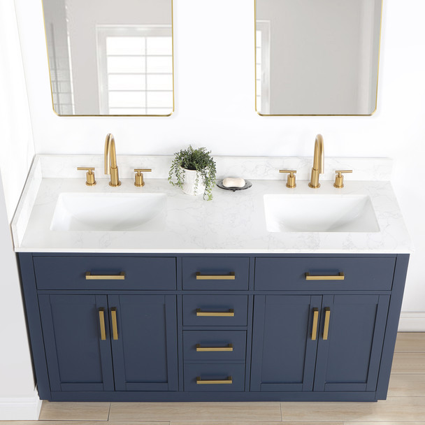 Givana 60" doubel sink Vanity with Milano White Stone Top and White Sink