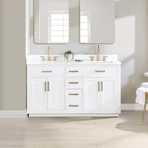 Givana 60" doubel sink Vanity with Milano White Stone Top and White Sink