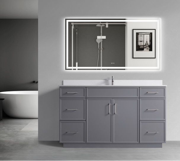 Alma Vivian 60" Single sink Vanity With Marble Stone Top / White Gray