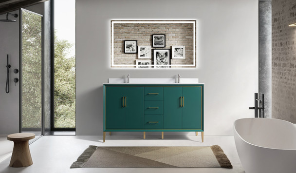 Alma Romio 60" Double sink Vanity With Marble Stone Top / Jade Finish