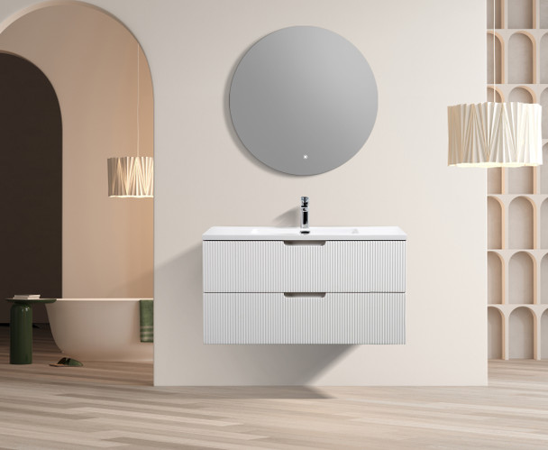 Themis 40″ White Wall Mount Vanity With A Integrated Sink