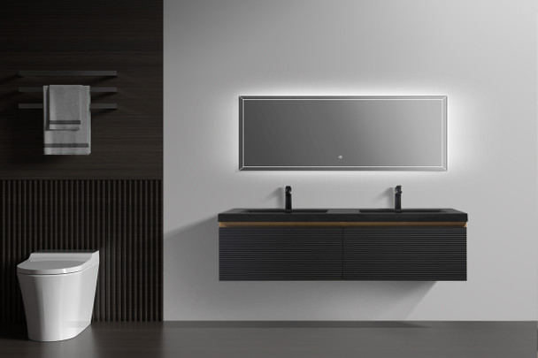 Alma-Edom 60 Inch Wall Mount Vanity With A Integrated Black Sink