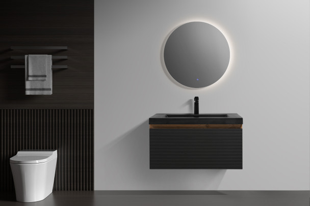 Edom 30'' Black Floating Vanity with Black integrated sink