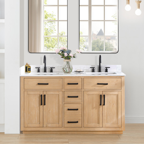 Givana 60" doubel sink Vanity with Milano White Stone Top and White Sink