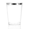 10 oz Clear Plastic Cups Old Fashioned Tumblers Silver Rimmed Fancy Disposable Wedding Cups for Elegant Party 16ct.