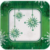 Falling Flakes Christmas Green and White 7" Square Paper Cake Plates 8ct.