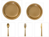Gold Plastic 10" Dinner Plates + 7" Salad Plates + Cutlery *Case of 100*