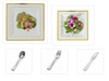 Gold Splendor Square Ivory w/ Gold Band 10" Dinner Plates + 7.25" Salad Plates + Cutlery *Party for 60*