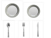 Hammered Collection White w/Silver Hammered Border China-Like Plastic 9" Dinner Plates + 7" Salad Plates + Cutlery *Party for 60*
