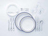 Laurel Collection Tableware Set of 32 White Party Plates w/ Blue and Silver Border