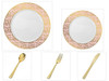 Mosaic Collection White w/Pink and Gold Border China-Like Plastic 10.25" Dinner Plates + 7" Salad Plates + Cutlery *Party for 16*