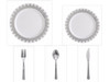 Ornament White w/Silver Regal Border China-Like Plastic 10" Banquet Plates + 7" Salad Plates + Cutlery *Party of 40*