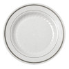 Silver Splendor 7" White Salad Plastic Plates w/ Silver Band *Case of 150*