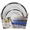 Venetian Collection Combo Pack - White w/Blue & Gold Border Plastic Dinner and Salad Plates, 32 count