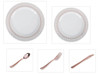 White w/ Rose Gold Oval Border 10.25" Dinner Plates + 7.5" Salad Plates + Cutlery *Party of 40*