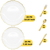 Clear / Gold Petal Wedding Plastic Plates Party Bundle w/  Gold Plastic Cutlery