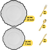 Clear / Black Contemporary Wedding Plastic Plates Party Bundle w/  Gold Plastic Cutlery