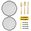 Clear / Black Contemporary Wedding Plastic Plates Party Bundle w/  Gold Plastic Cutlery