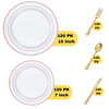 White / Rose Gold Combos Wedding Plastic Plates Party Bundle w/ Gold Plastic Cutlery