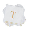 Disposable Paper Cocktail Napkins with Gold Monogram "T" - 48 Count (3 Sets of 16)