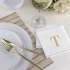 Disposable Paper Cocktail Napkins with Gold Monogram "T" - 48 Count (3 Sets of 16)