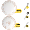 White / Pink Toile Wedding Plastic Plates Party Bundle w/ Silver Plastic Cutlery