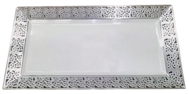 Inspiration White w/ Silver Lace Border Serving Trays