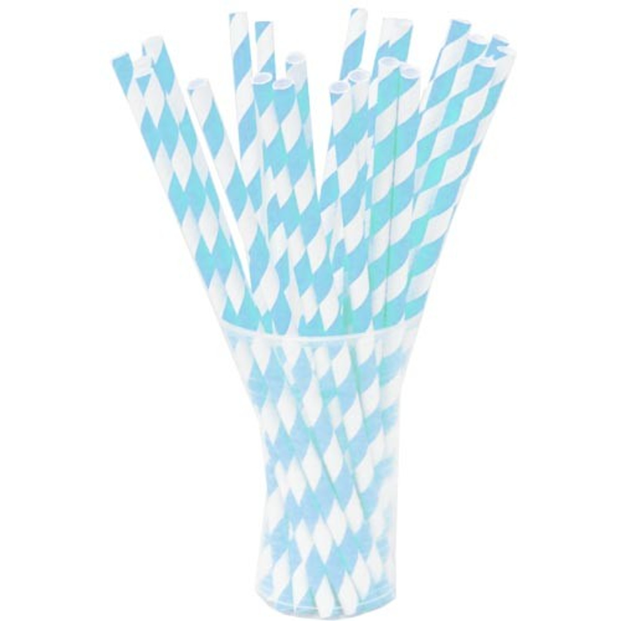 Light Blue Striped Paper Straws - 25 ct