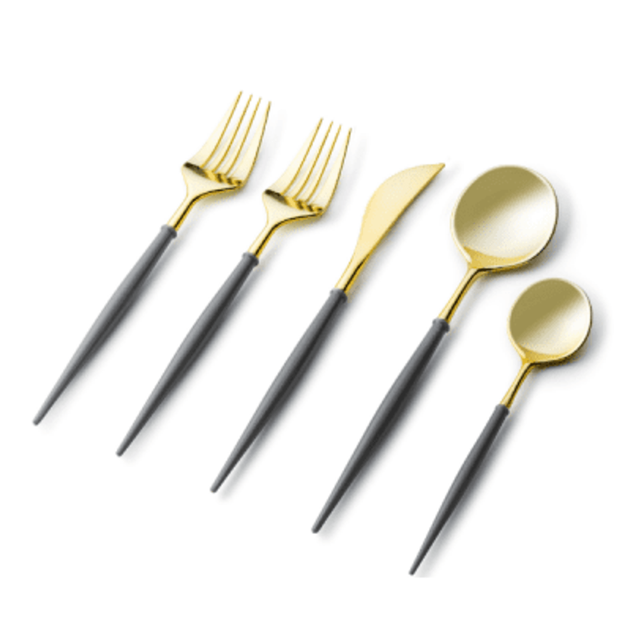 Gold & Black Plastic Cutlery Set for 8