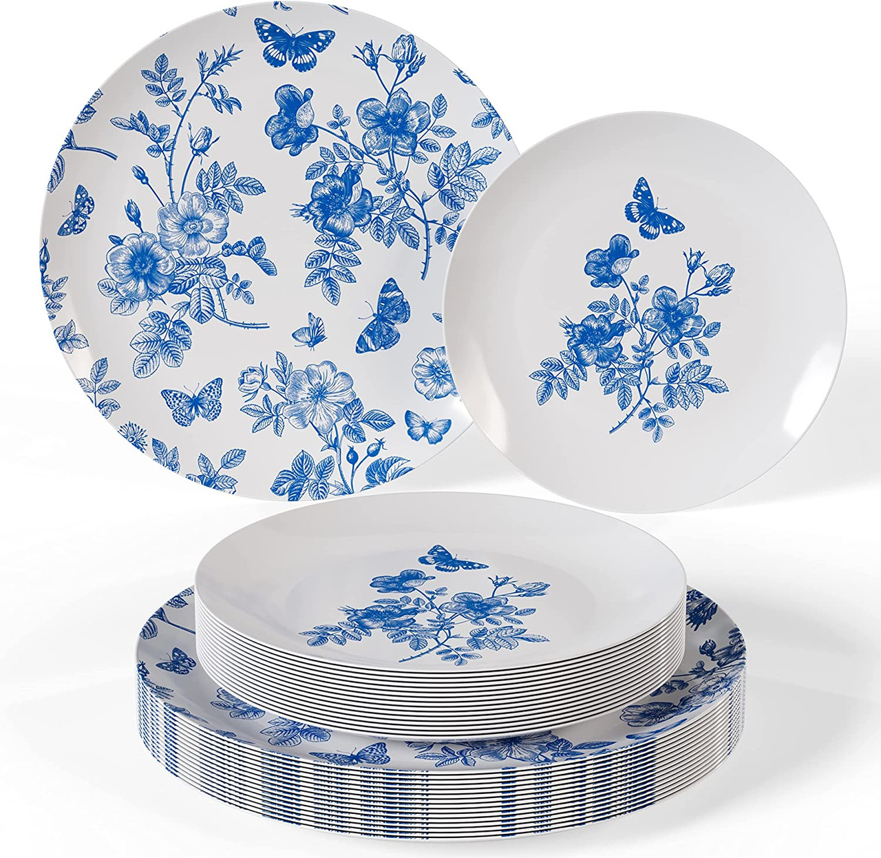 Bella Design 10.25 White w/ Blue Floral Overlay Plastic Dinner
