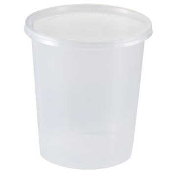 32oz. Clear Plastic Disposable Containers w/ Lids *Case of 240*