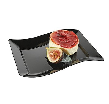 6" Black Rectangular Wave Dessert Plastic Plates 10ct.