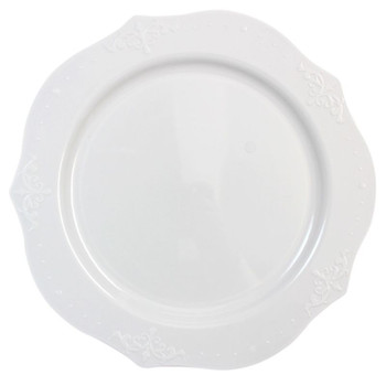 Antique Collection 10" White w/ Antique Scrolled Trim Dinner Plastic Plates, 20ct.