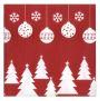 Bulb & Trees Christmas Holiday Red & White Lunch Napkins 36ct.