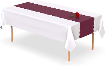 Burgundy Scallop Disposable Table Runner 14 x 108 inch. Adhesive Strips Included 5 Count