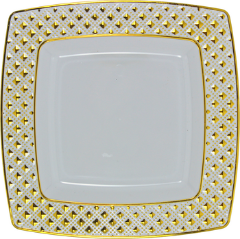 Diamond Collection 9.5" Square White w/ Gold Diamond Border Luncheon Plates, 10ct.