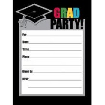 Grad Style Graduatuon Postcard Style Invites w/ Envelopes 8ct.
