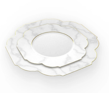 Laura Ashley Flower Collection 10.5" White Marble w/ Gold Rim Plastic Dinner Plates 10ct.
