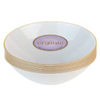 Organic White / Gold Rim 16 oz Plastic Party Bowls (10 count)
