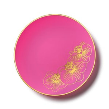 Pink Orchid w/ Gold Floral Collection 7.5" Salad / Appetizer Plastic Plates 10ct.