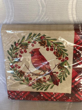 Red Cardinal w. Christmas Wreath Lunch Napkins 16ct.