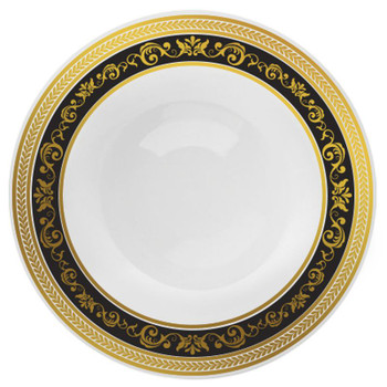 Royal Collection 10 1/4" White w/ Black and Gold Royal Border Banquet Plastic Plates *Case of 120*