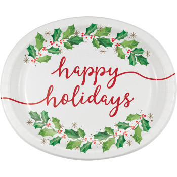 SEASONS GREETINGS OVAL PARTY PLATTERS 8 CT