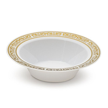 Serviette Collection Combo Pack - White Bowls w/Elegant Gold Border Soup & Dessert Bowls, 32 count