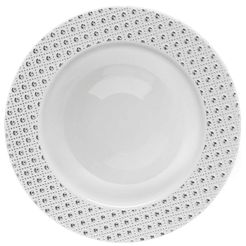 Sphere Collection 7.25" White w/Decorative Silver Dot Border Plastic Salad Plates, 10 count