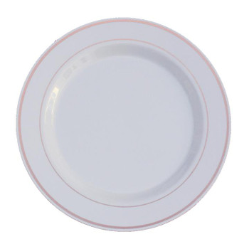 White w/ Rose Gold Band 9" Luncheon Plastic Plates, 10ct.